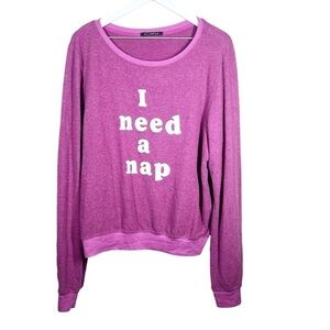 Wildfox Womens I Need A Nap Pink Jumper Long Sleeve Top Size Large Casual Lounge